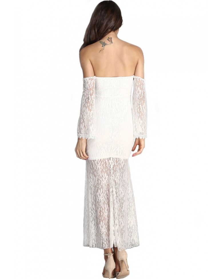 All Listings Feminine lace sleeves and delicate lace covers this long dress throughout Backgarden Floral Lace See-Though Deep V-Neck Long Sleeves Bridesmaid Maxi Dress w/Necklace by Backgarden.