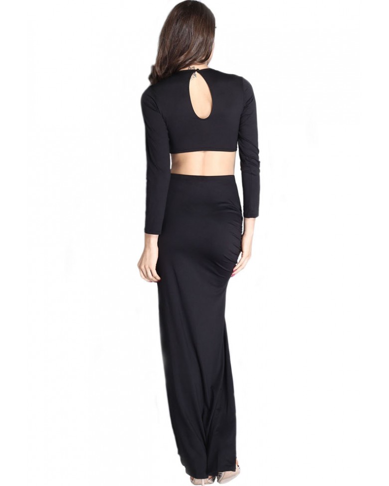 Official Site Two Piece Night Club Maxi Skirt Set in Black