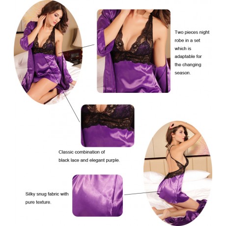 Smooth Slip Satin Sleepwear Purple