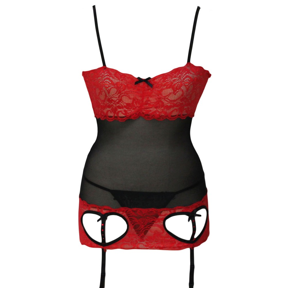 Garter Black Red Lace Valentine Chemise