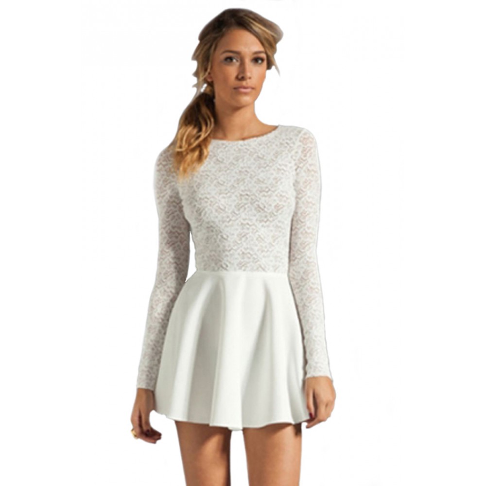 Lined Lace Cut Out Mini Dress White