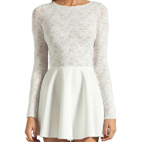 Lined Lace Cut Out Mini Dress White