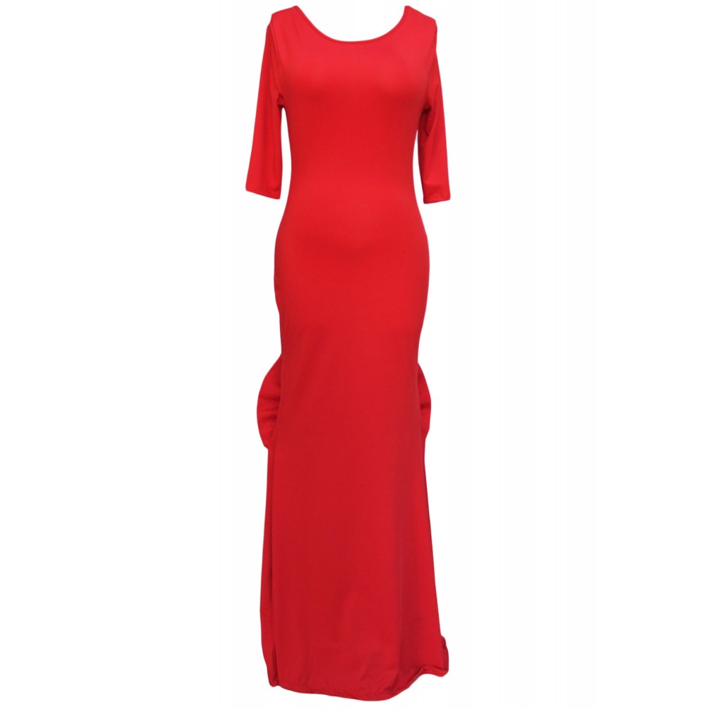 Big Bow Accent Red Evening Dress