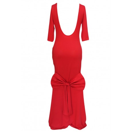 Big Bow Accent Red Evening Dress