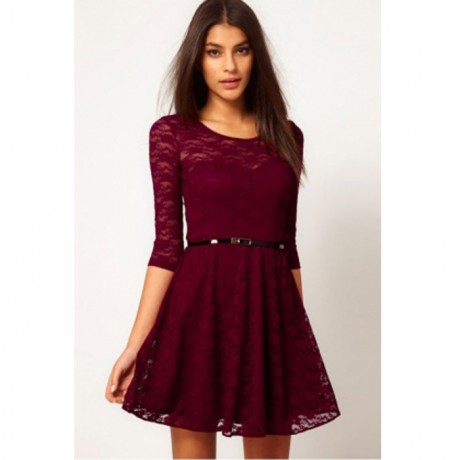 Fabulous Look Lace Ballet Midi Dress with Belt Red