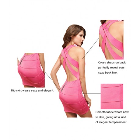 Banded X Back Tank Mini Dress With G-String Pink