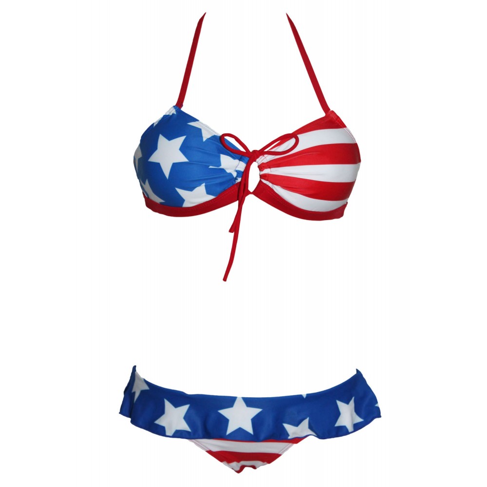 Ruffle USA Flag Bikini Swimsuit Set