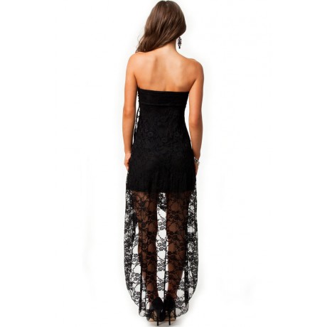 Knee-Length Bandeau Lace Evening Dress Black