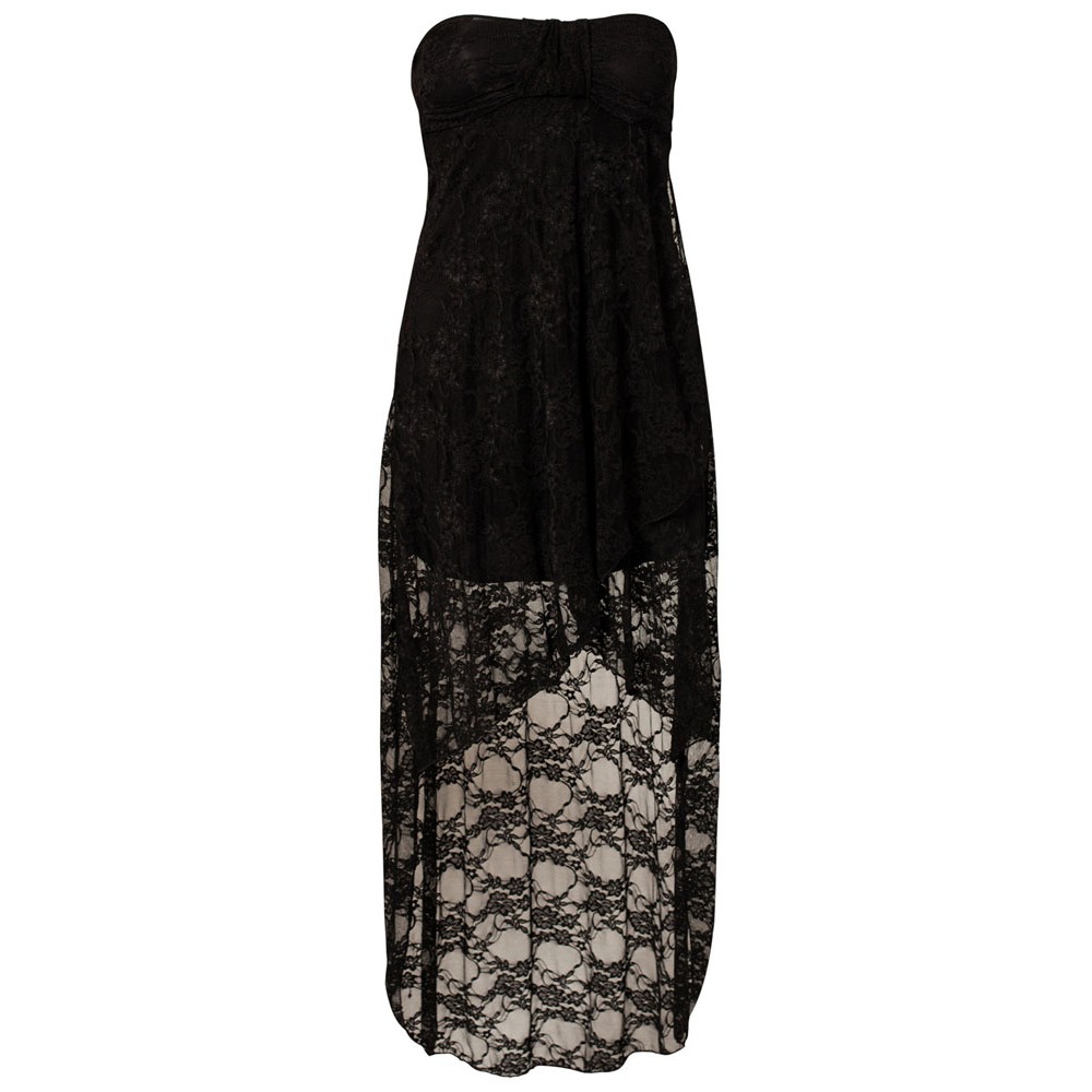 Knee-Length Bandeau Lace Evening Dress Black