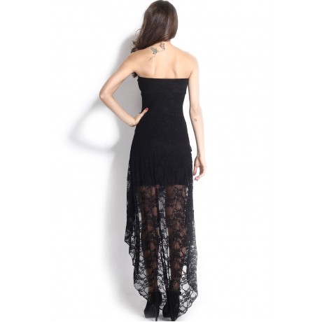 Knee-Length Bandeau Lace Evening Dress Black