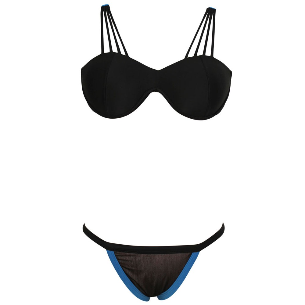 Black Blue Cutout Bikini Swimsuit