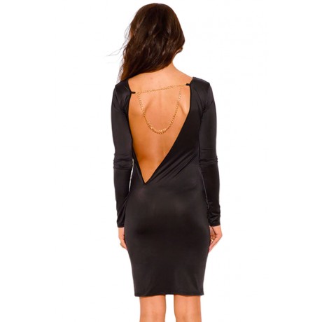 Black Chain Jeweled Open Back Mini Dress