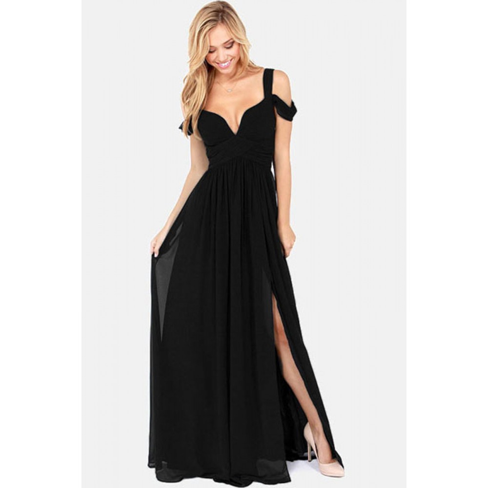 Elegant Hammock Chiffon Party Maxi Dress Black