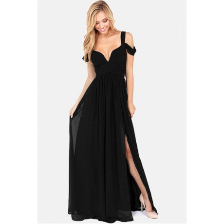 Elegant Hammock Chiffon Party Maxi Dress Black