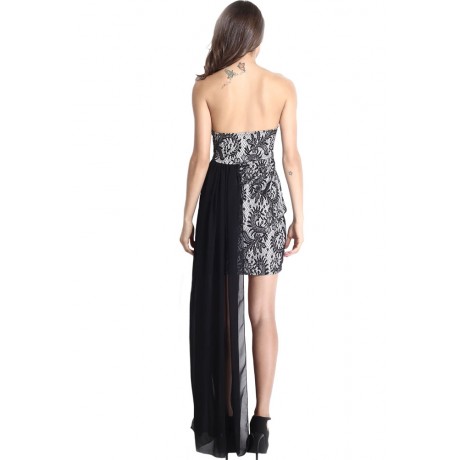 Black Chiffon Hem Strapless Dress