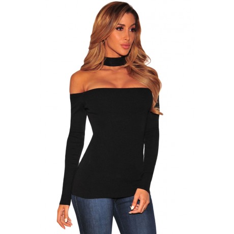 Black Choker Off Shoulder Top