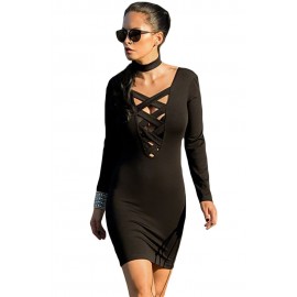 Black Plunge Choker Neck Mini Dress