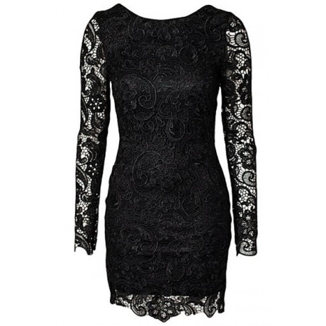 Crochet Hollow Out Back Dress Black