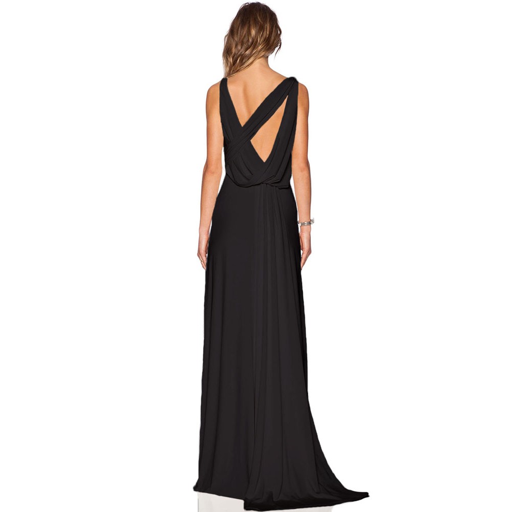 Black Draped Cowl Back Gown Sleeveless Jersey Maxi Dress