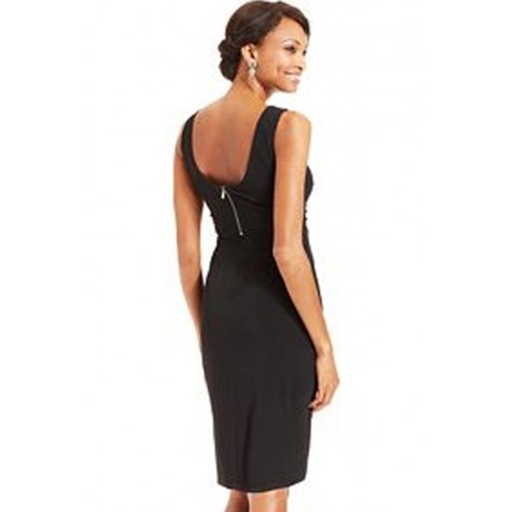 Black Draped Backless Midi Dress