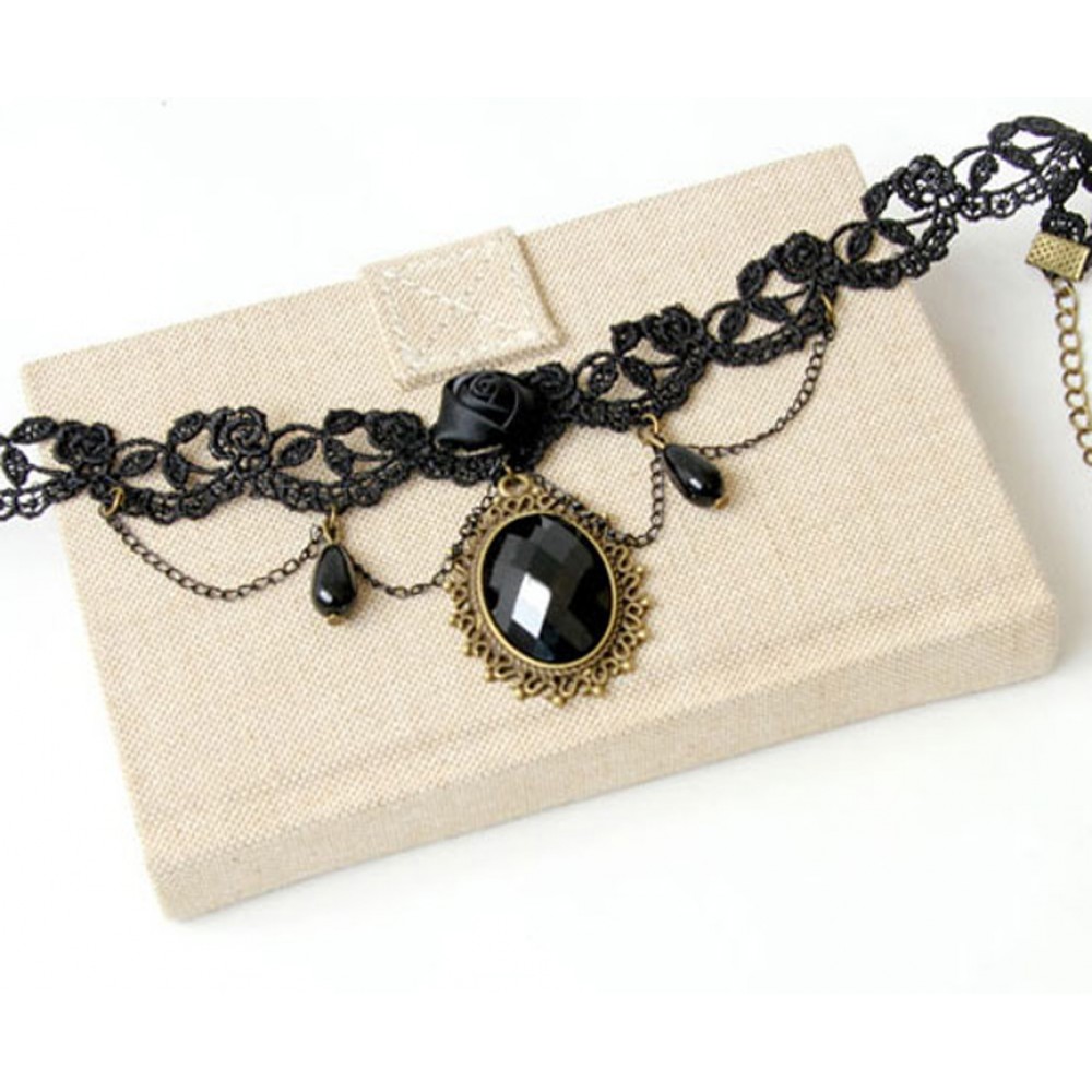 Black Lace Rose Necklace