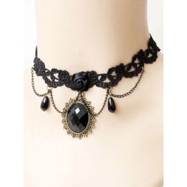 Black Lace Rose Necklace