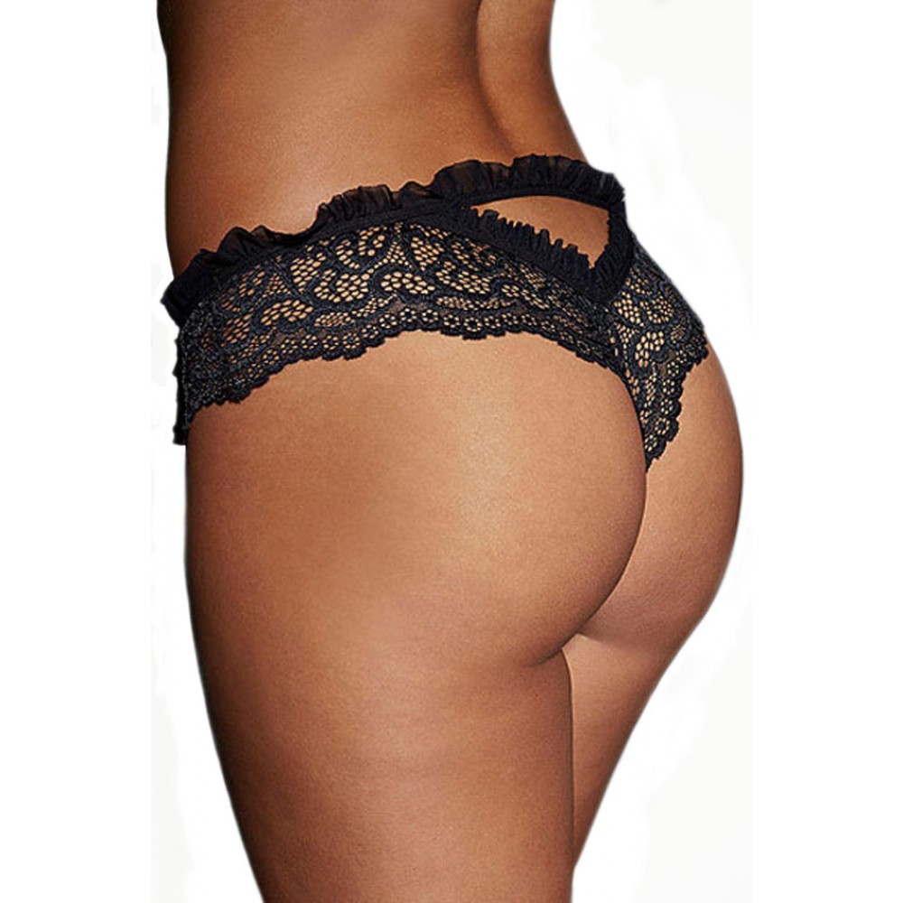 Erotic Black Lace Heart Thong