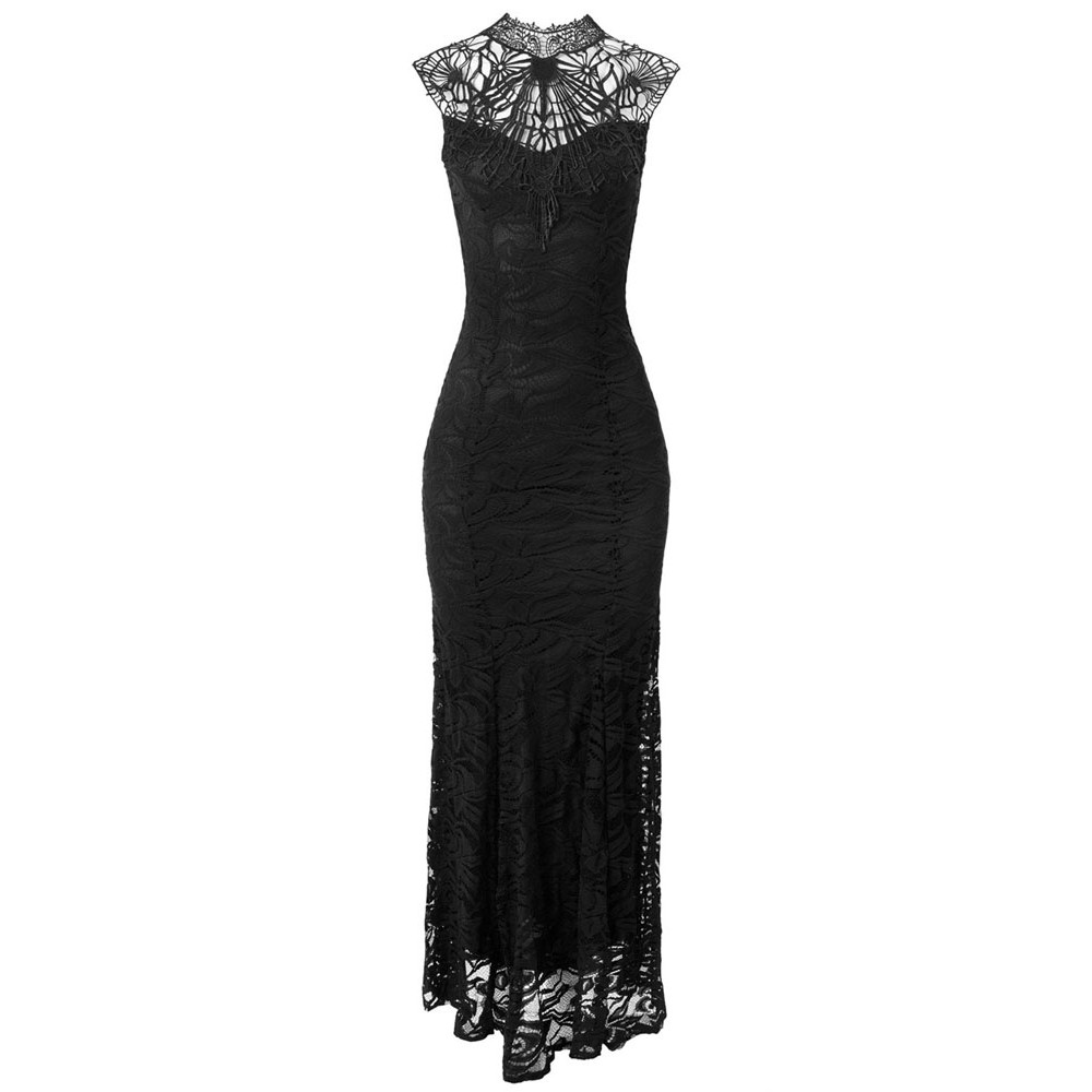 Black Lace Long Mermaid Evening Dress