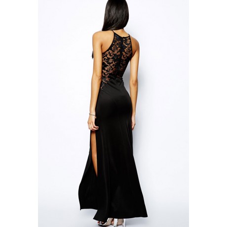 Lace Patchwork Splicing Evening Dress Black