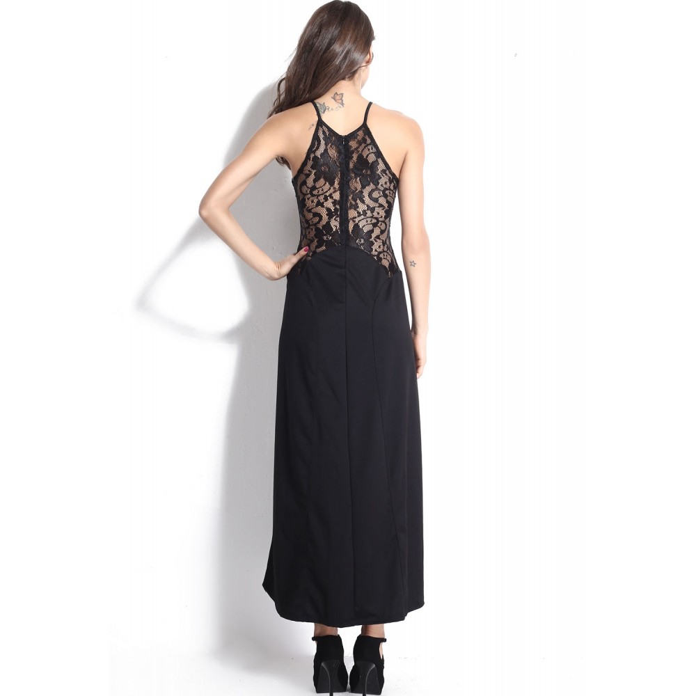 Lace Patchwork Splicing Evening Dress Black