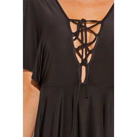 Black Deep Kimono Sleeve Dress