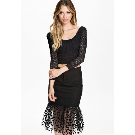 Dot Tulle Hemmed Skirt Set Black