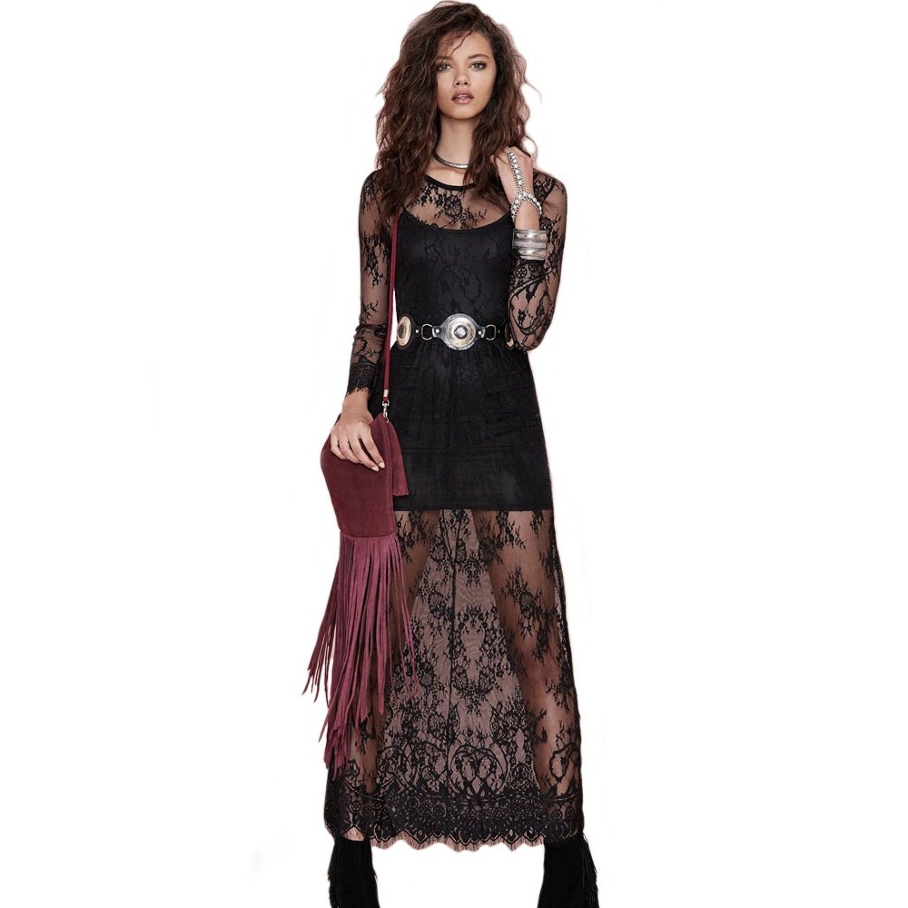 Black Reverse Lace Maxi Dress