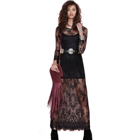 Black Reverse Lace Maxi Dress