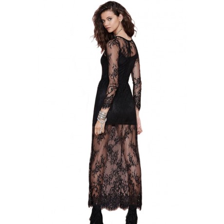 Black Reverse Lace Maxi Dress