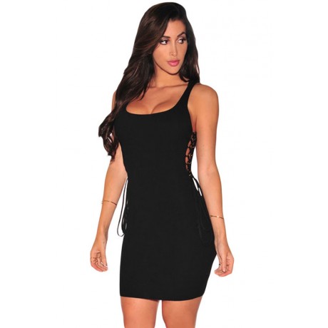 Black Ribbed Open Sides Mini Dress