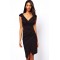 V-Neck Ruched Wrap Midi Dress Black