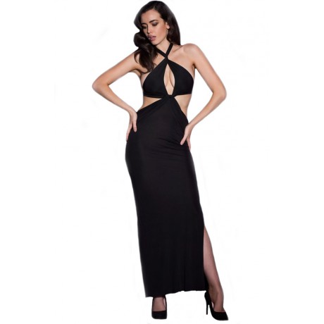 Black Cutout Twist Halter Maxi Dress