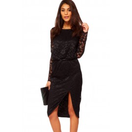 Black Lace Cowl Back Club Midi Dress