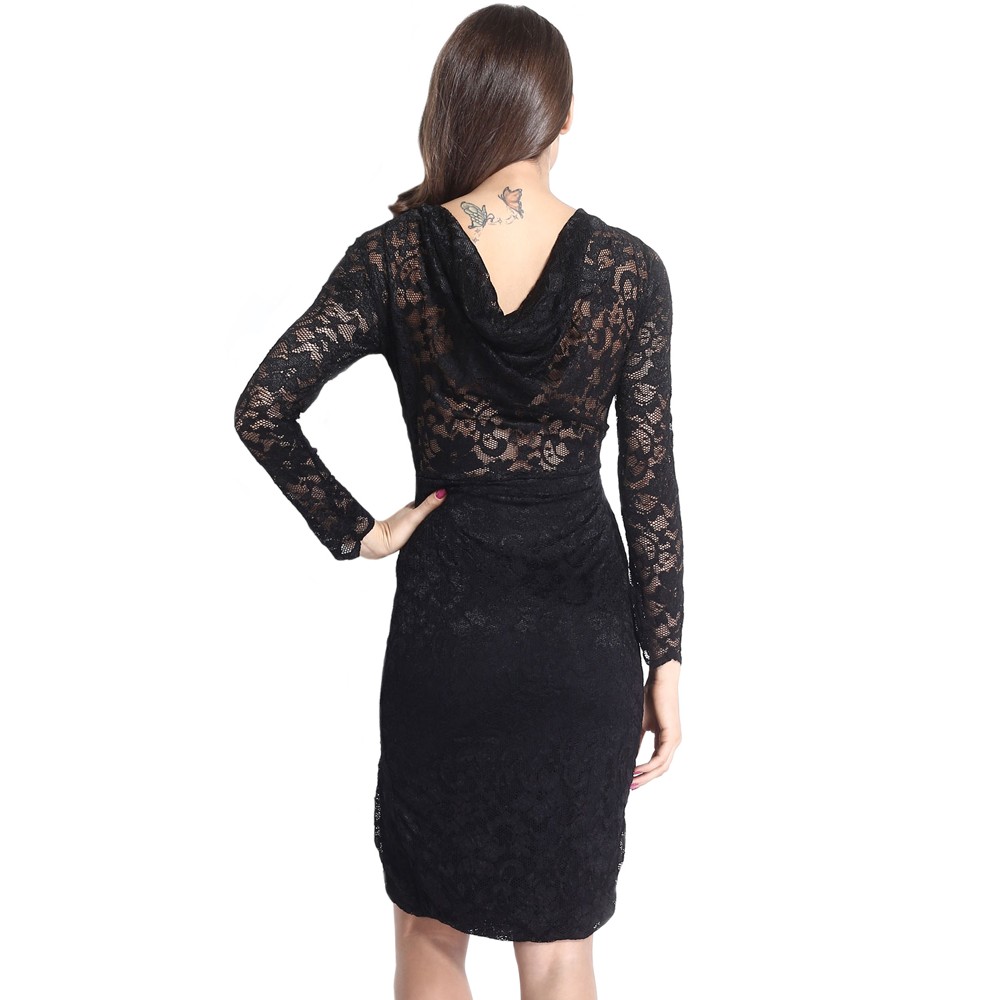 Black Lace Cowl Back Club Midi Dress