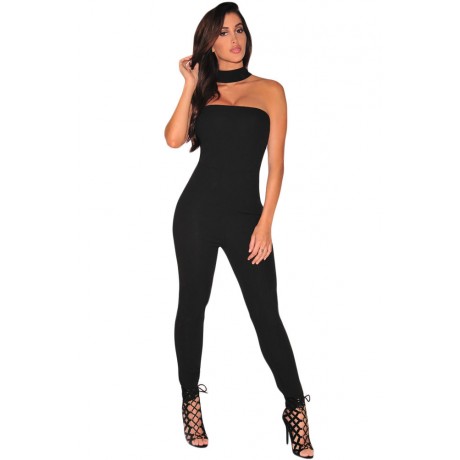 Black Strapless Choker Jumpsuit