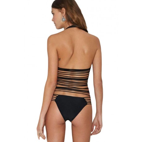 Black Strappy Cutout Halter Swimwear