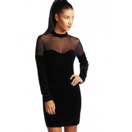 Black Velvet Mini Night Club Dress