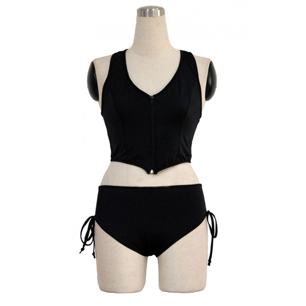 Zipper Vest and Panty Set Black