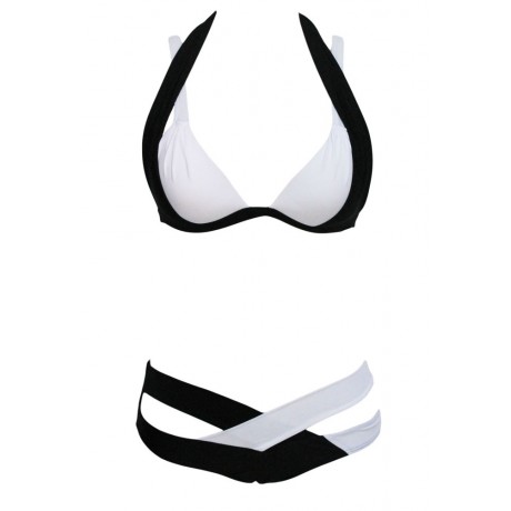 Black White Block Push up Swimwear Bikini Sets