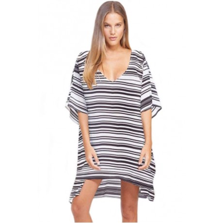 Black White Strip Kaftan Leisure Cover-up