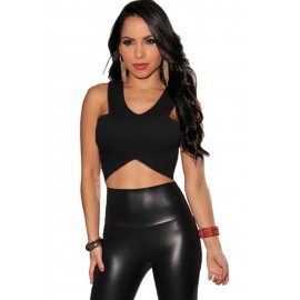 Black Wrap Illusion Cropped Club Top