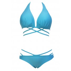 Blue Luxury Strappy Halter Bikini