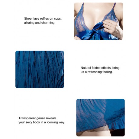 Erotic Blue Pleated Babydoll