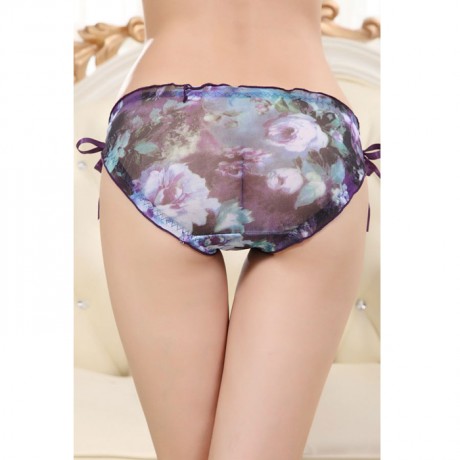 Luxury Transparent Floral Women&#39s Briefs with Ribbon Ties